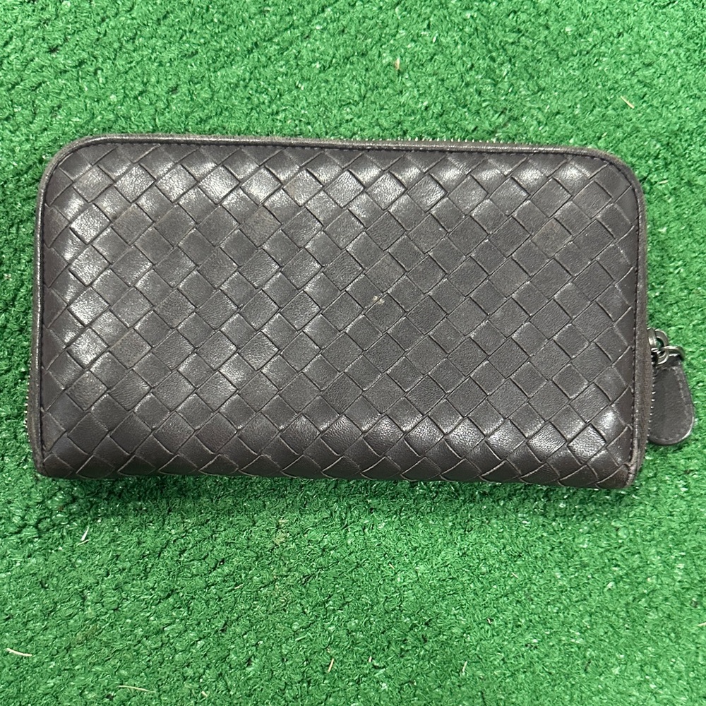 Bottega Veneta Dark Brown Woven Leather Wallet